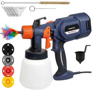 Pulverizator electric vopsea Macvi 700W vas 900 ml 3 moduri pulverizare debit reglabil 4 duze