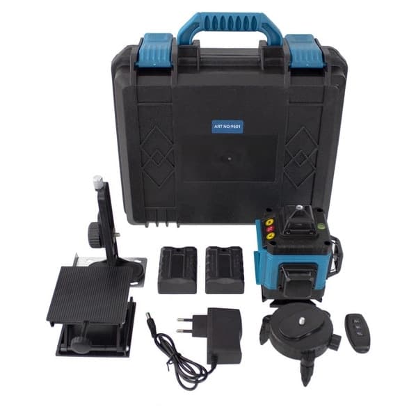 Laser nivel Macvi 4D cu 16 linii verzi 360 gradi autonivelare pana la 30 m IP54 telecomanda 2 acumulator 5200 mAh cu valiza — imagine 1