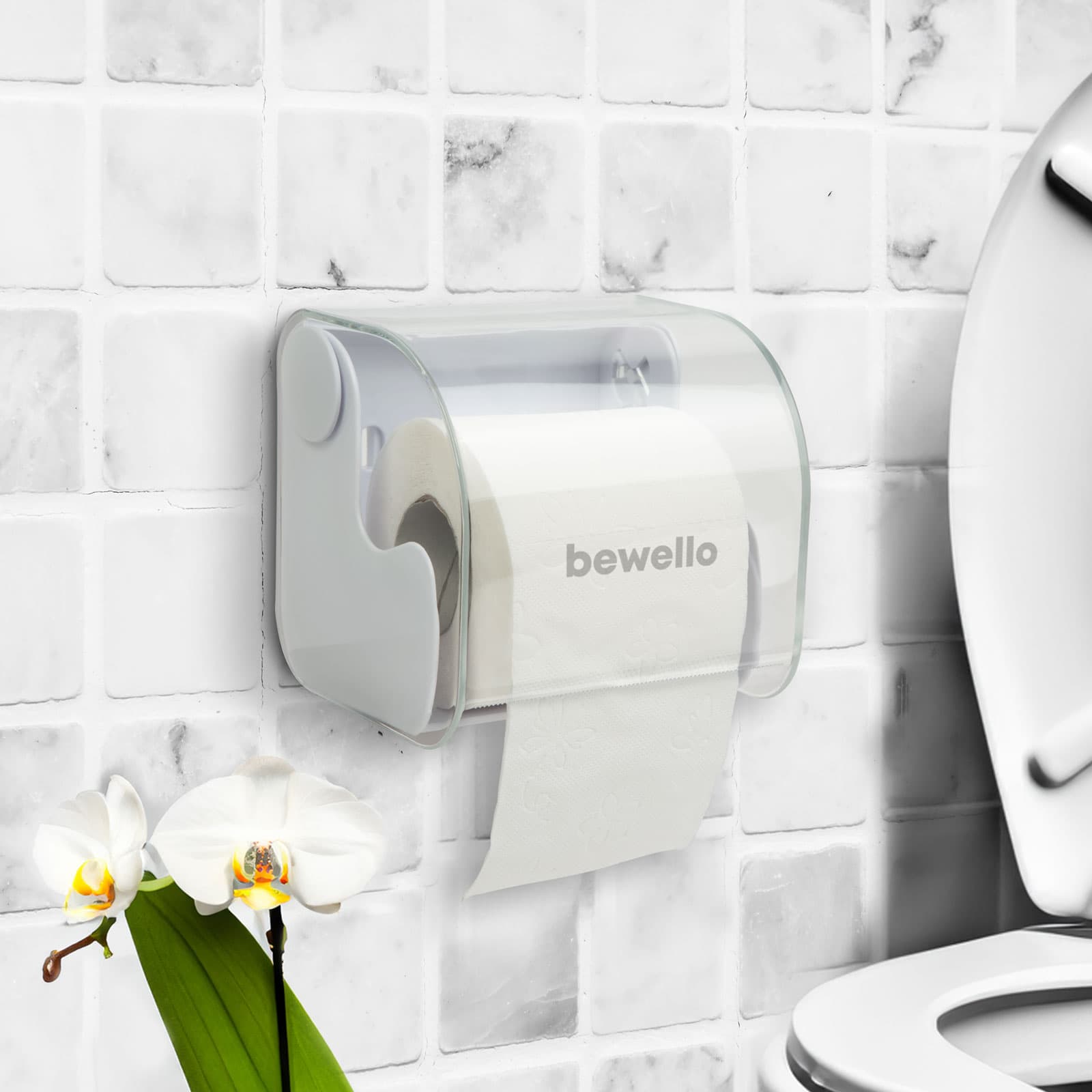 Suport perete hartie igienica cu capac transparent Bewello — imagine 1
