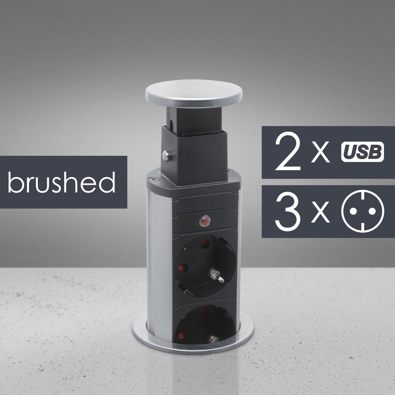 Priza incastrabila Delight birou 3 prize 2 USB 3500W argintiu pop up 250V — imagine 1