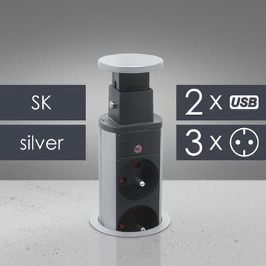 Priza incastrabila Delight birou 3 prize 2 USB 3500W argintiu pop up 230V