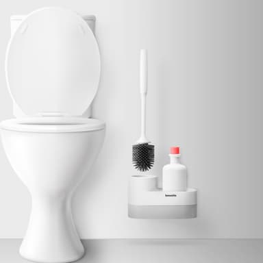 Perie WC cu suport Bewello cap silicon 2 compartimente alb gri