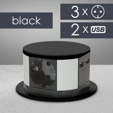 Priza incastrabila 3 prize USB A+C PD 3680W negru pop up 230V Delight