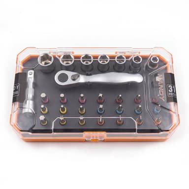 Set de chei tubulare si biti cu clichet Handy 31 piese Cr-V 6-12 mm