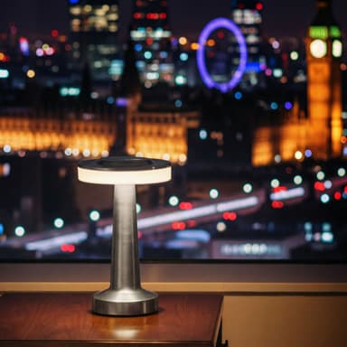 Lampa de masa Phenom argint cu baterie USB luminozitate reglabila 3 moduri de culoare