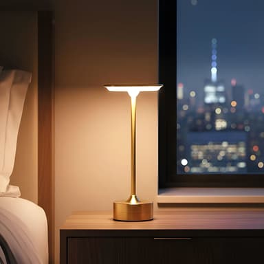 Lampa de masa Phenom metal auriu cu luminozitate reglabila si bateria USB