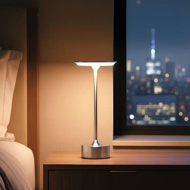 Lampa de masa Phenom argint metal luminozitate reglabila baterie USB