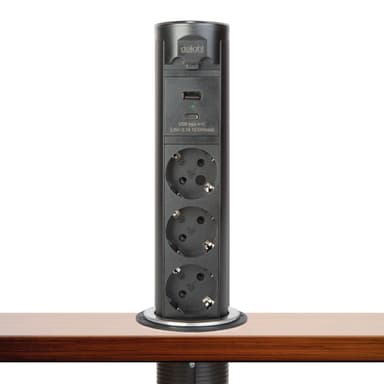 Priza retractabila Touch cu motor 3 prize Schuko USB A+C 16A Negru Delight