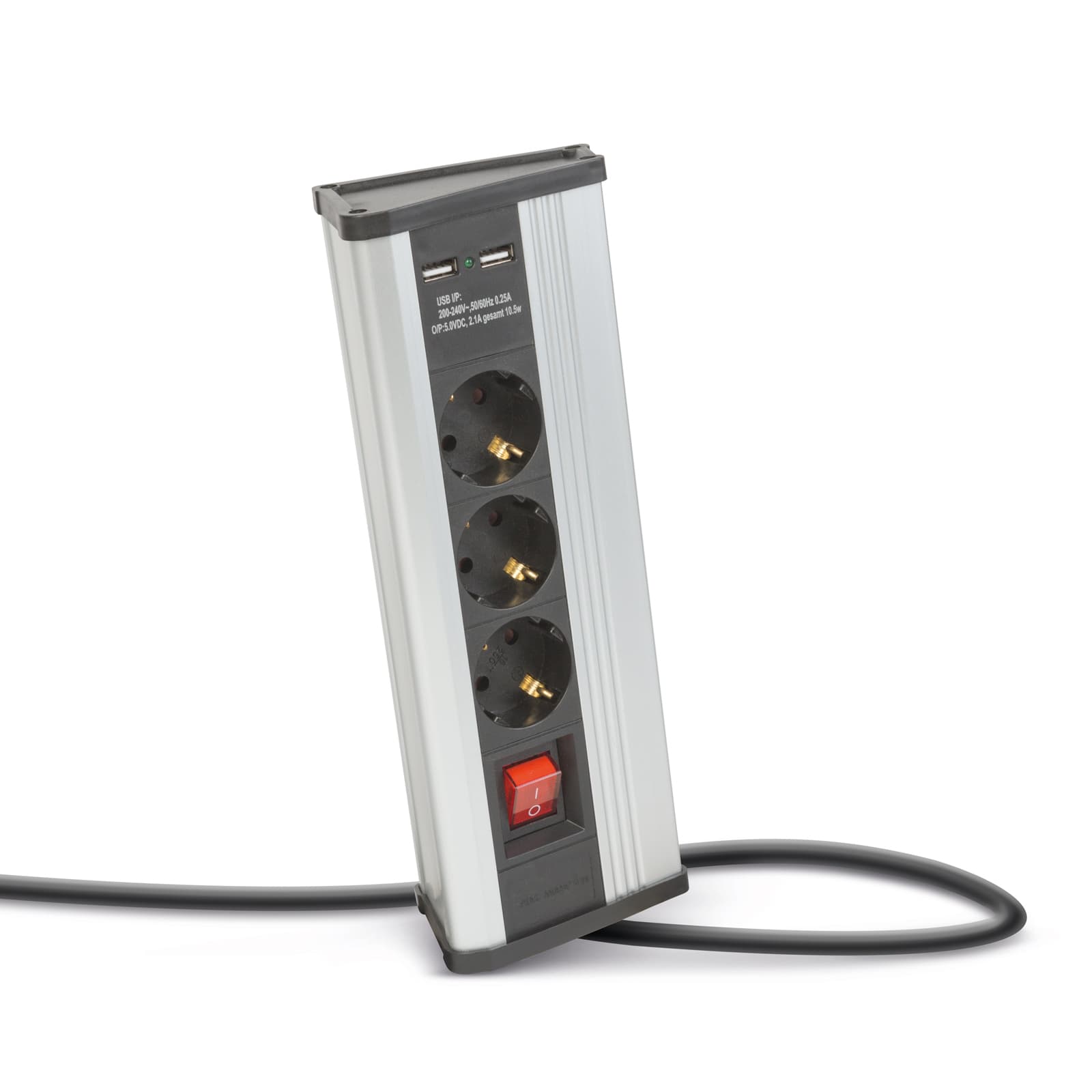 Prelungitor de colț Delight 3 prize 16A 250V 2 USB 2.1A cablu 1.5m intrerupator — imagine 1