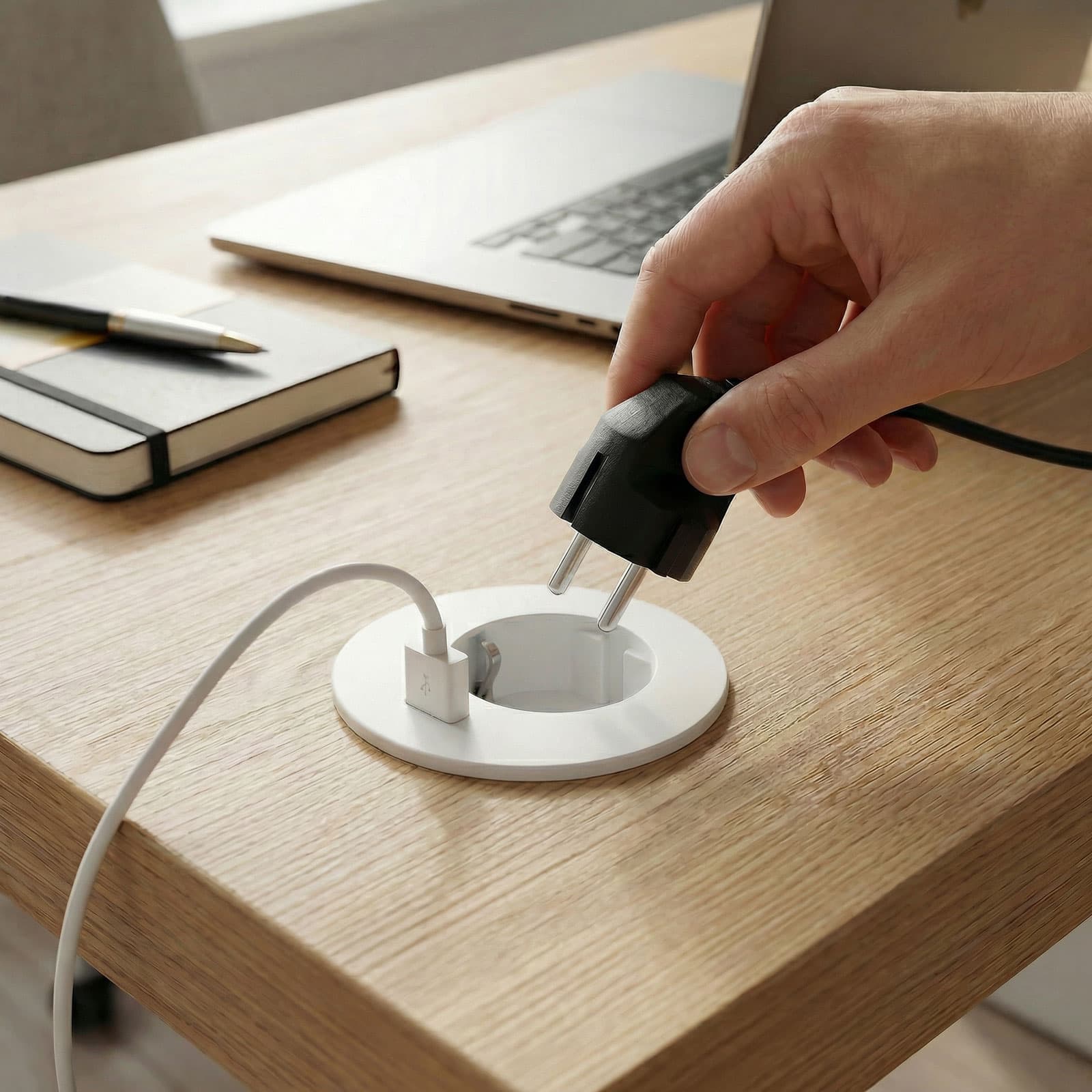 Priza incorporabila blat cu USB, 1 priza Schuko, 16A, 1.5m cablu, Delight — imagine 1