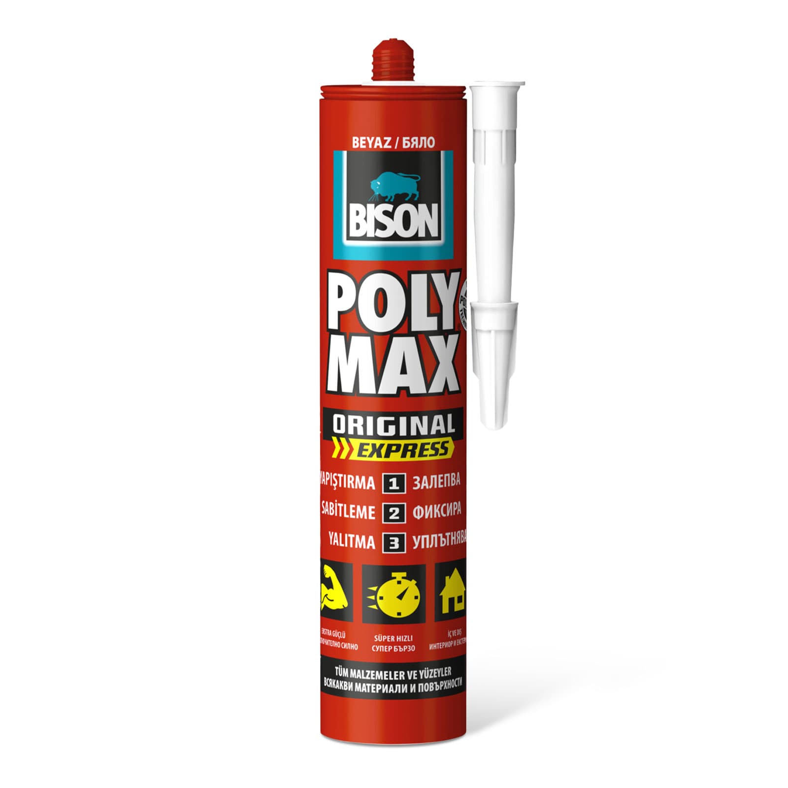Adeziv si etansant Bison Poly Max Express, alb, 425 g, uscare rapida — imagine 1