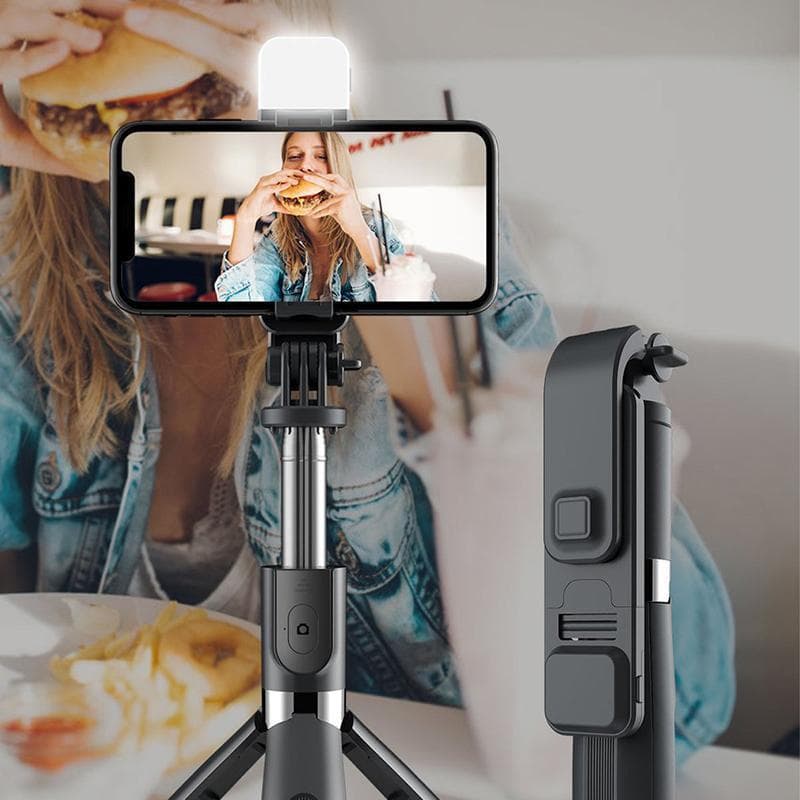 Selfie Stick Trepied Set 3in1 cu Lampa LED Conectare Bluetooth — imagine 1