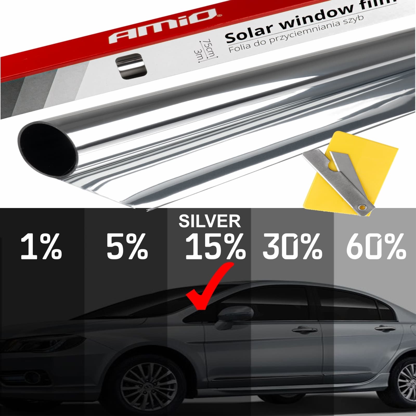 Folie tip oglinda AMIO Silver 0.75x3m (15%) — imagine 1