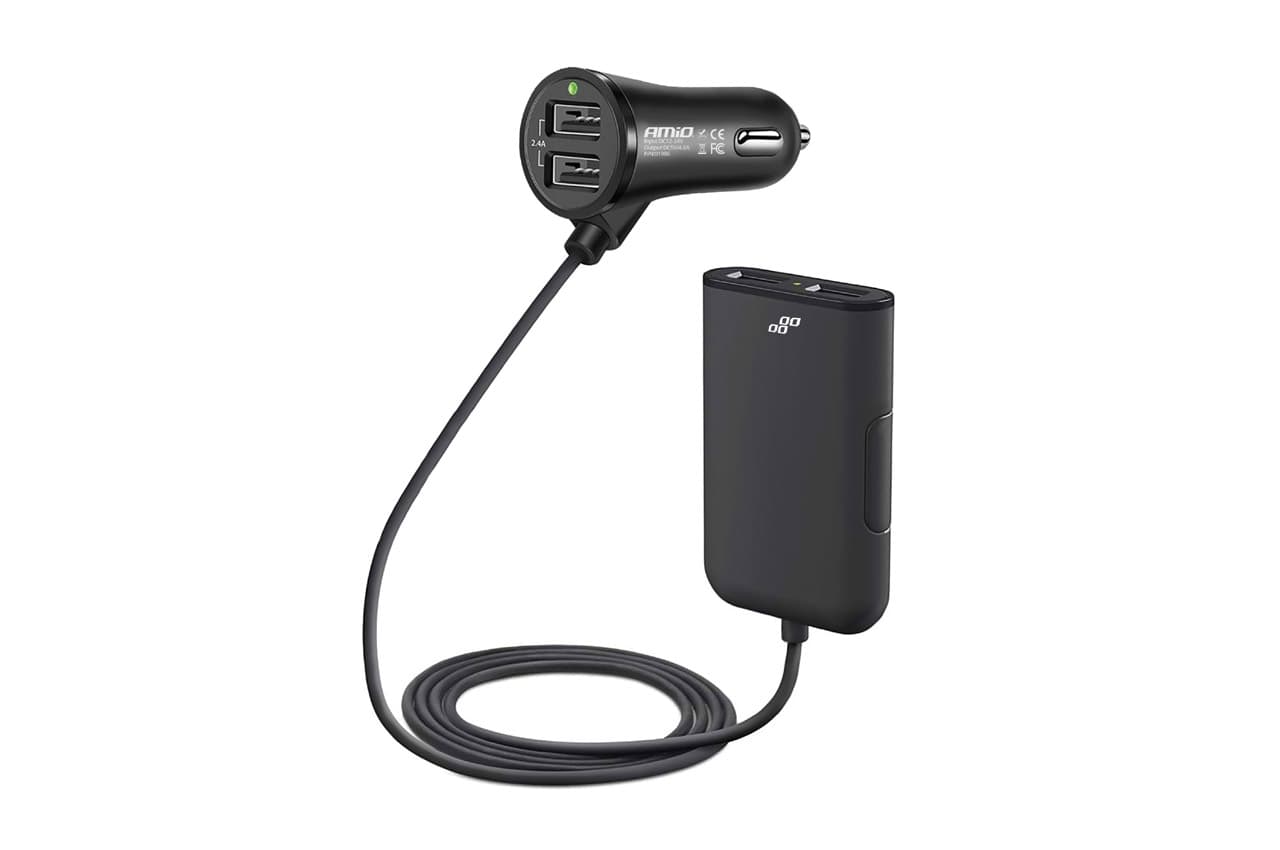 Incarcator auto AMIO fata-spate 4xUSB cu cablu — imagine 1