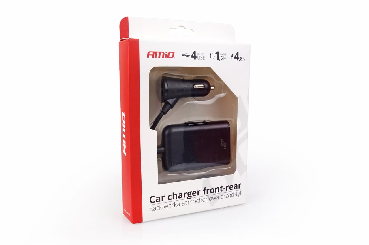 Incarcator auto AMIO fata-spate 4xUSB cu cablu — imagine 2
