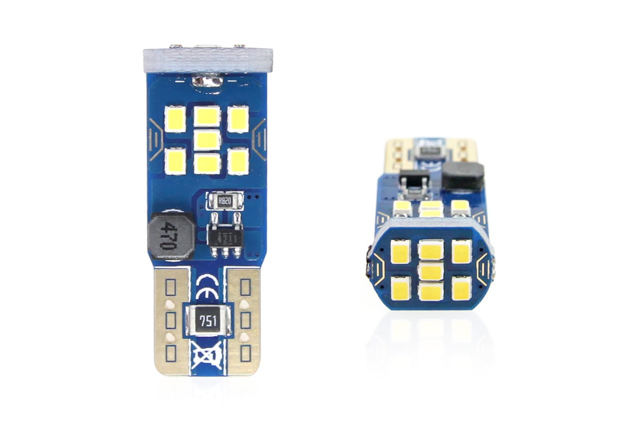 Set becuri auto LED AMIO CANBUS UltraBright compatibil T10 W5W 21 SMD Alb 12V/24V — imagine 1