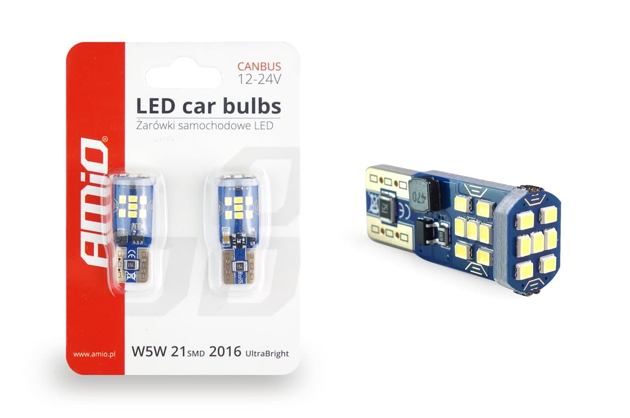 Set becuri auto LED AMIO CANBUS UltraBright compatibil T10 W5W 21 SMD Alb 12V/24V — imagine 3
