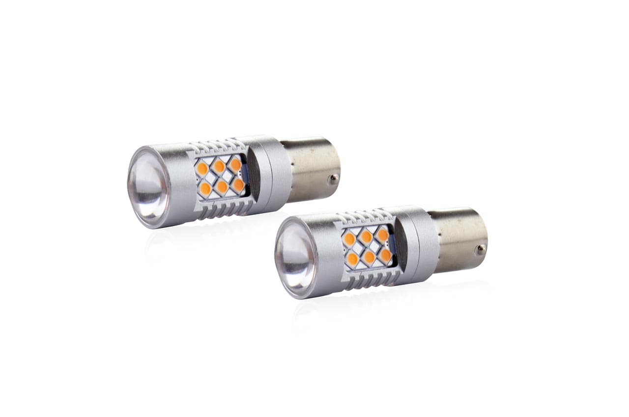 Becuri LED AMIO Set CANBUS compatibil P21W BA15S 24 SMD 6.2W Orange 12/24V — imagine 1