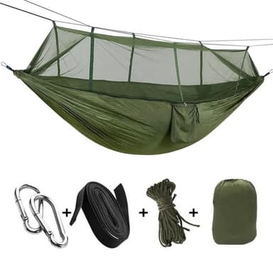 Hamac turistic din nylon cu plasa de tantari, verde, 260x140 cm