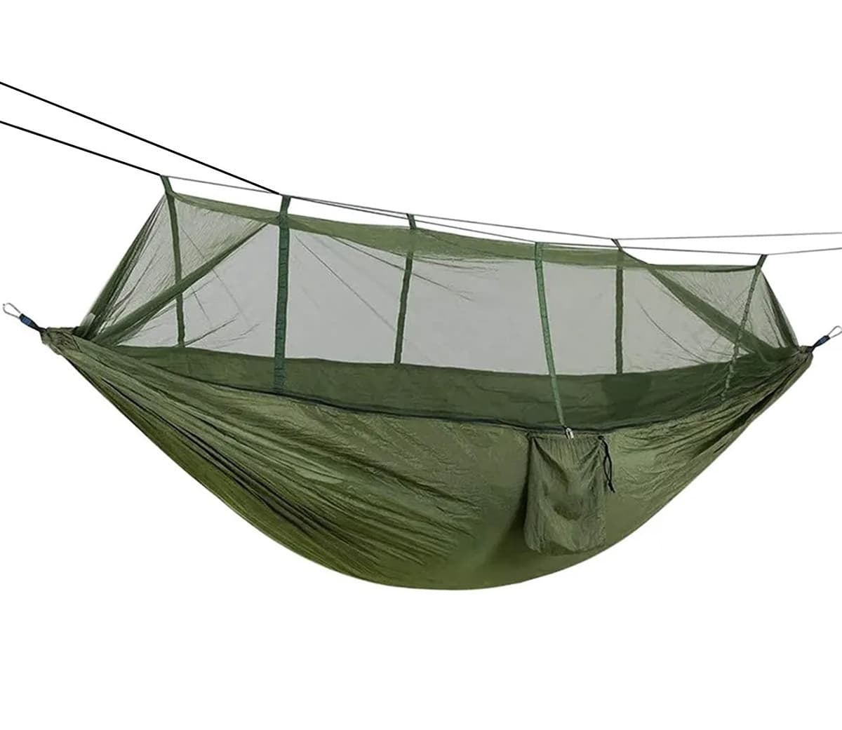 Hamac turistic din nylon cu plasa de tantari, verde, 260x140 cm — imagine 2