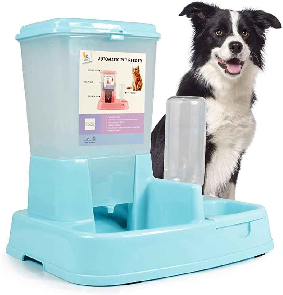 Distribuitor automat de apa si hrana pentru animale 2in1 Albastru — imagine 2