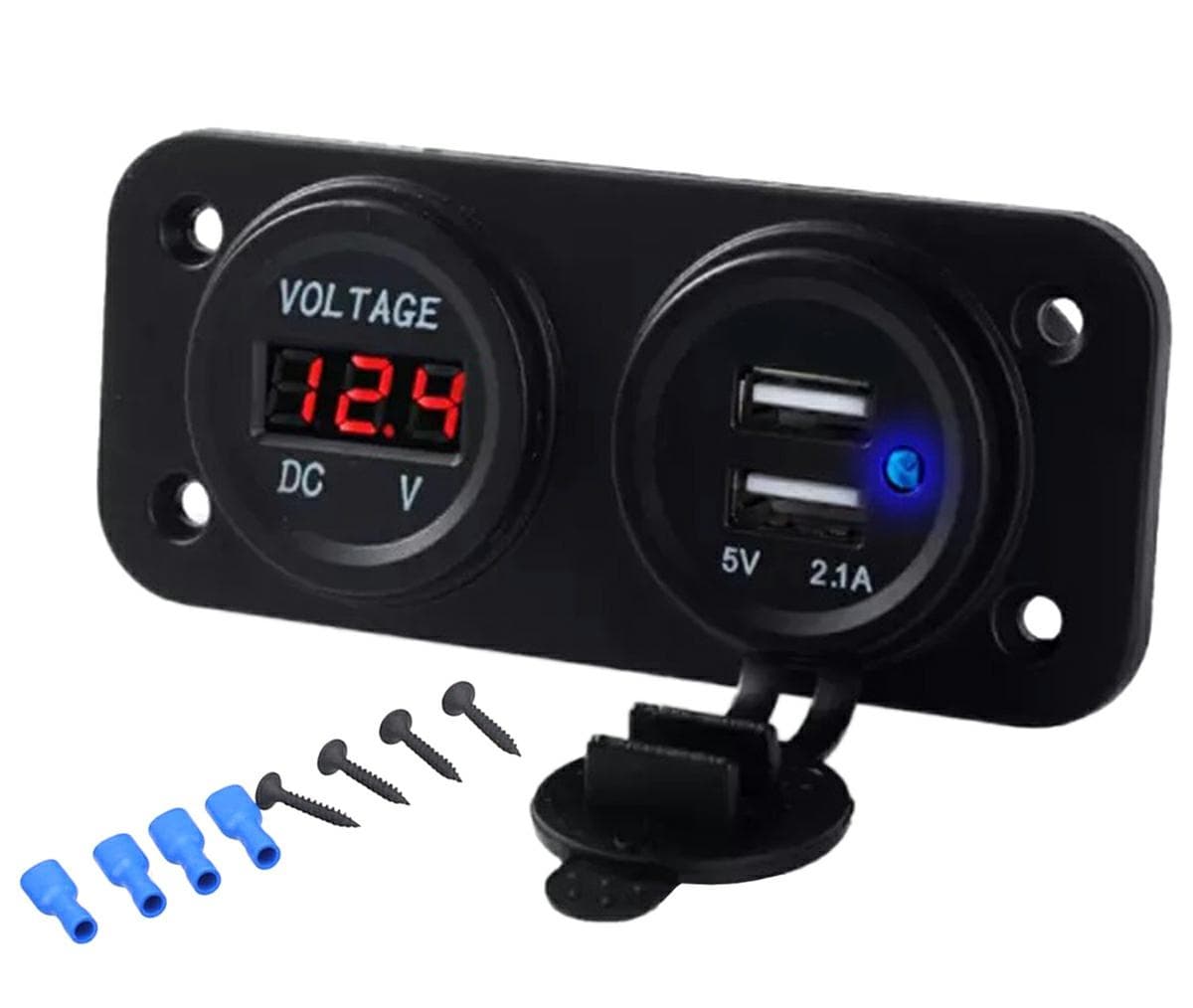 Panou electric suplimentar impermeabil pentru vehicule Off Road, ATV, SSV, 12-24V, 2x USB si Voltmetru — imagine 1