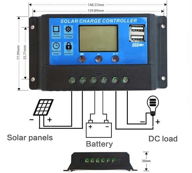 Controler Regulator incarcare panou solar 12-24V 20A mini dual USB — imagine 7