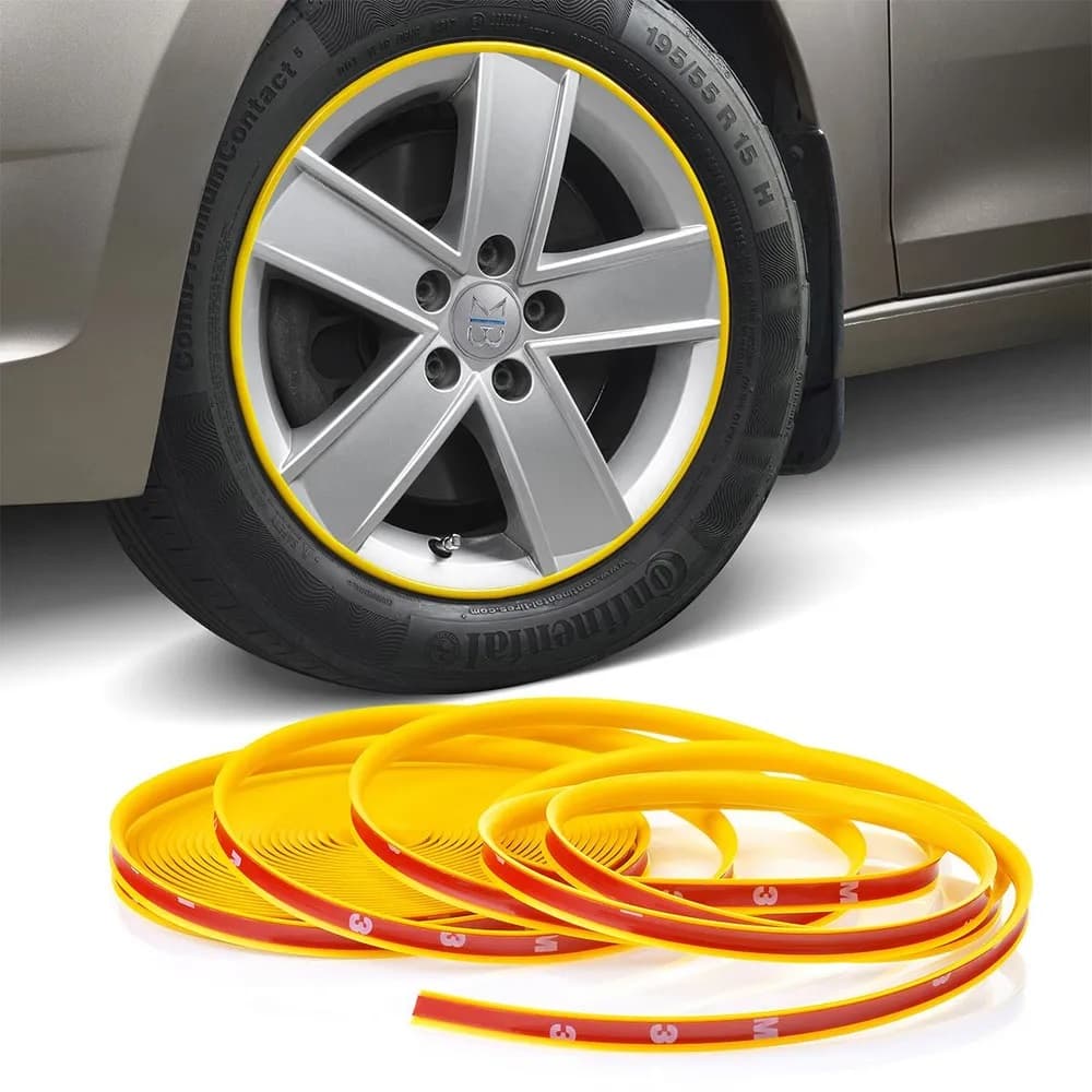 Inele de protectie si decor jante adezive plastic flexibil galben — imagine 1