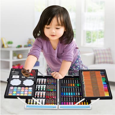 Set de materiale artistice pentru copii si adulti, cu pixuri de colorat, creioane colorate si vopsele de pictura, model AVX-WT-RUBENS145