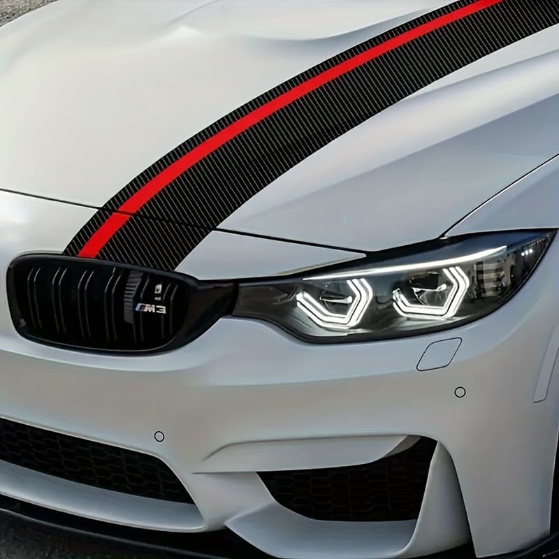 Sticker autoadeziv Tuning Rally Stripe Carbon 3D Negru/Rosu — imagine 1