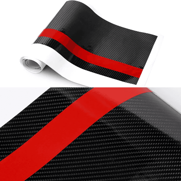 Sticker autoadeziv Tuning Rally Stripe Carbon 3D Negru/Rosu — imagine 3