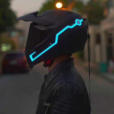 Benzi LED pentru iluminare casca moto, telecomanda cu fir, alimentare baterii