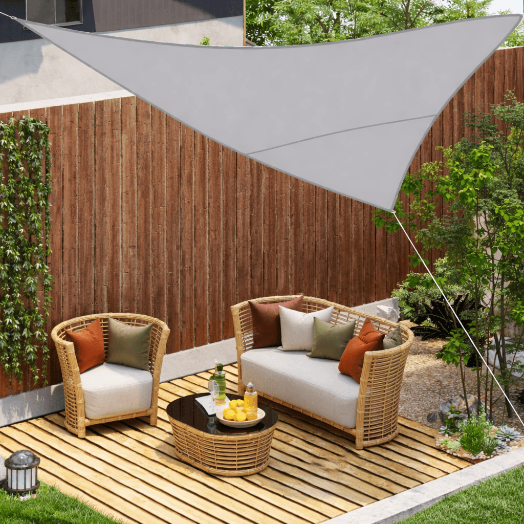 Umbrar de gradina triunghiular, impermeabil, Gri, 3x3x3 m — imagine 1