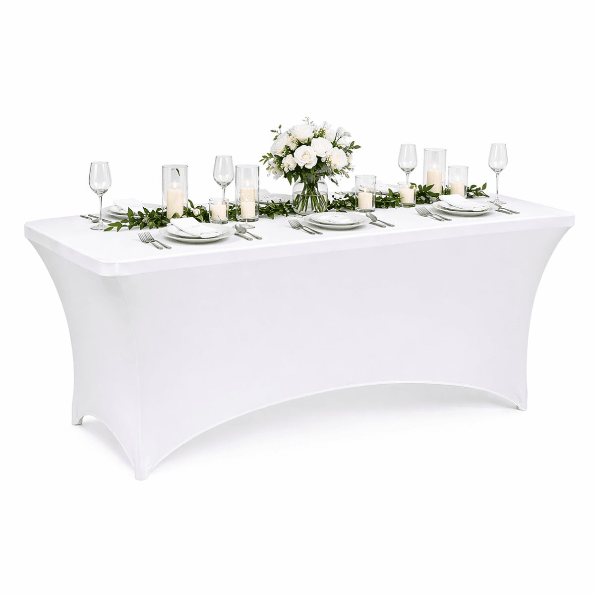 Husa masa dreptunghiulara alba elastica 120 x 60 x 74cm — imagine 1