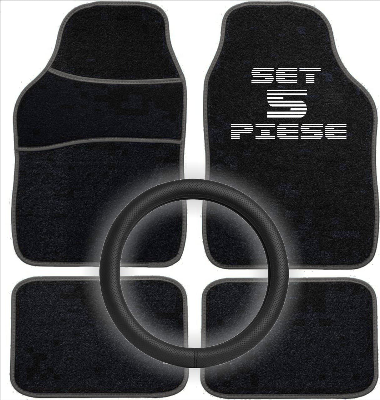Set Auto AVEX 5 piese Covorase Universale Mocheta + Husa Volan Piele Ecologica Perforata Negru — imagine 1