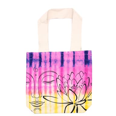 Sac in bumbac Tie-Dye cu model Lotus Buddha, manec natural