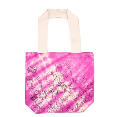Sac in bumbac Tie-Dye cu manea naturala si model Pretty Face