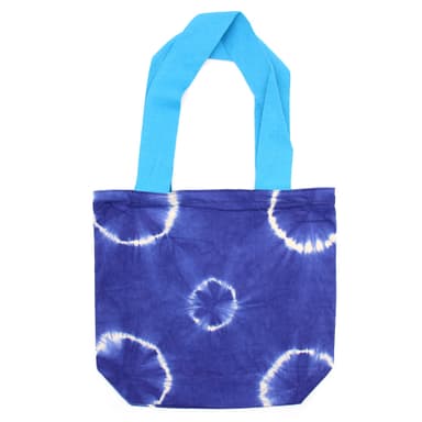 Sac in bumbac cu design tie-dye, ineluri si maner albastru