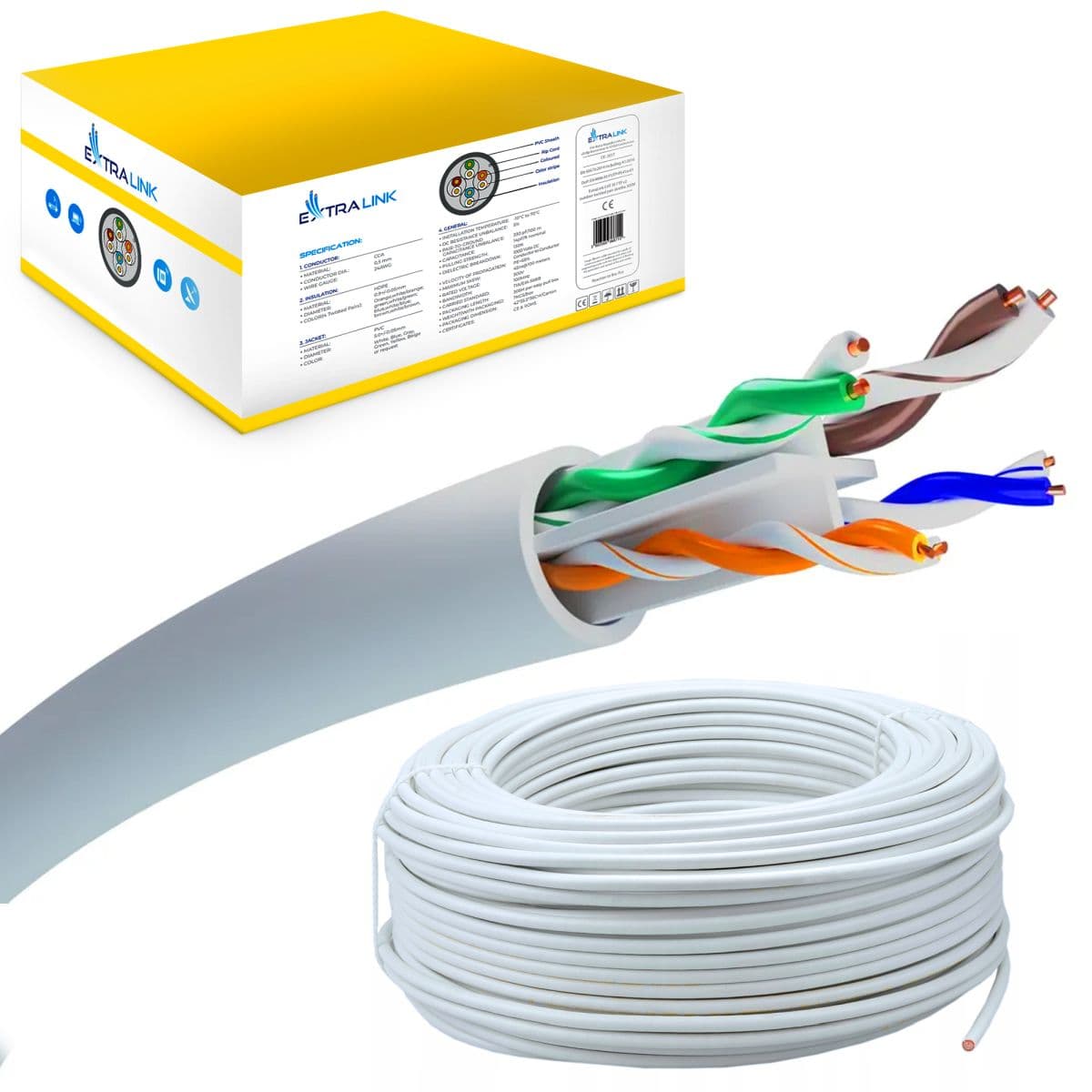 Cablu de Rețea Intern, Extralink CAT6 UTP (U/UTP) V2, 305M — imagine 1