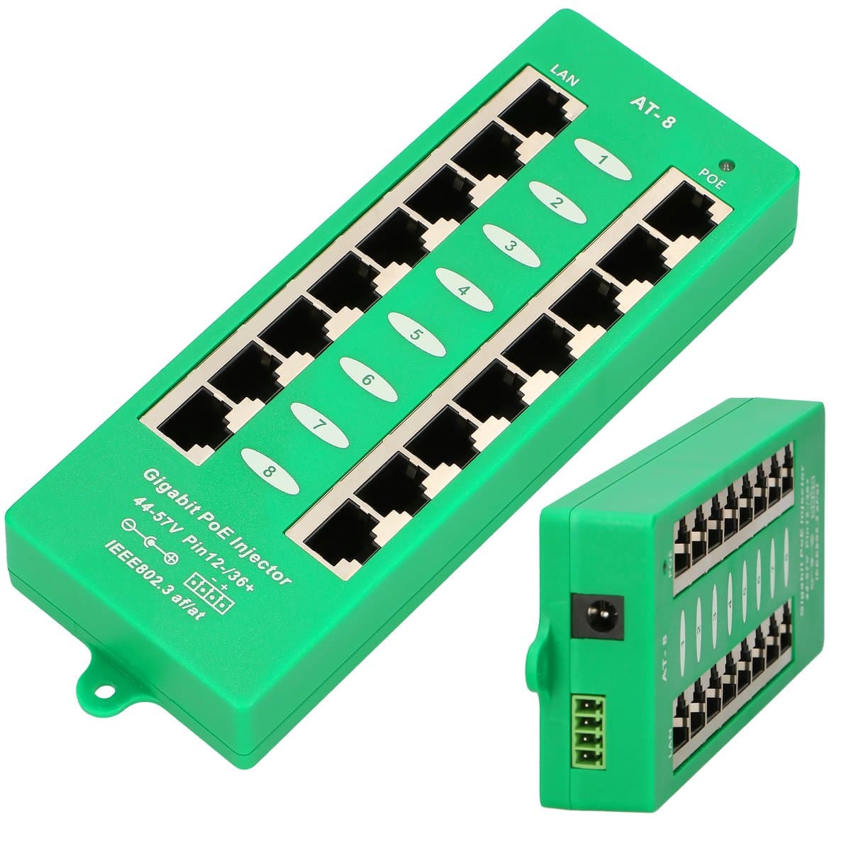 Extralink Injector PoE Gigabit de 8 Porturi, Activ, 8 Porturi Gigabit 802.3at/af, Mod A — imagine 1