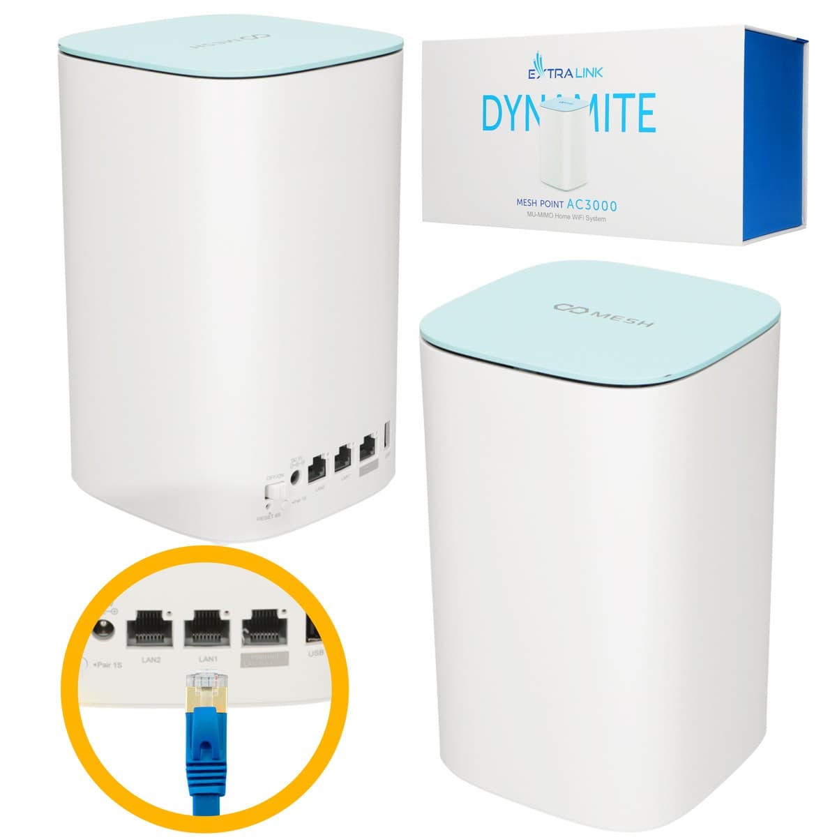 Extralink Dynamite C31 Extensor de Rețea Mesh, AC3000, MU-MIMO, Sistem WiFi Mesh pentru Acasă — imagine 1