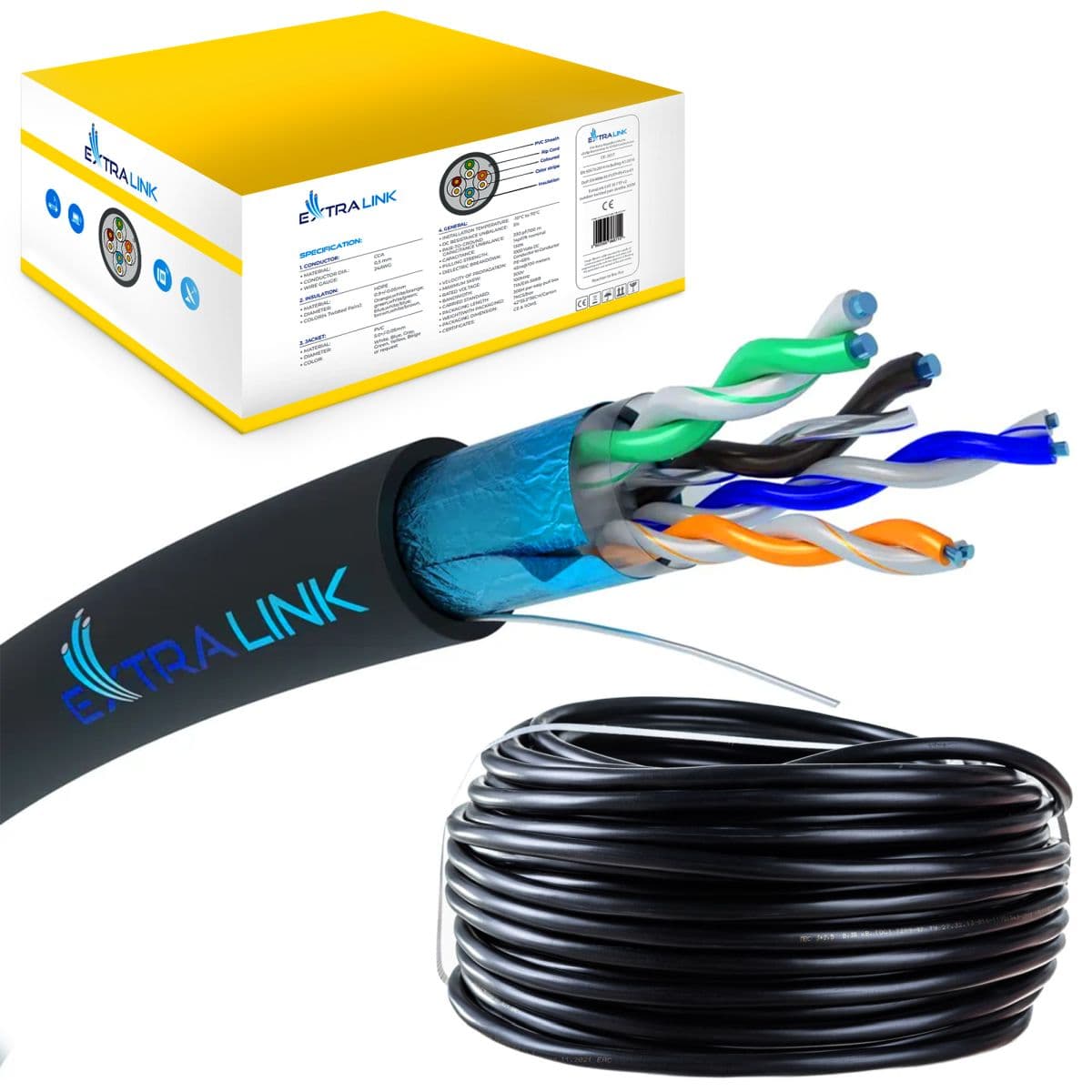 Extralink CAT5E FTP (F/UTP) Cablu de Rețea cu Perechi Îndebălbite, Gels, pentru Exterioare, 305M — imagine 1