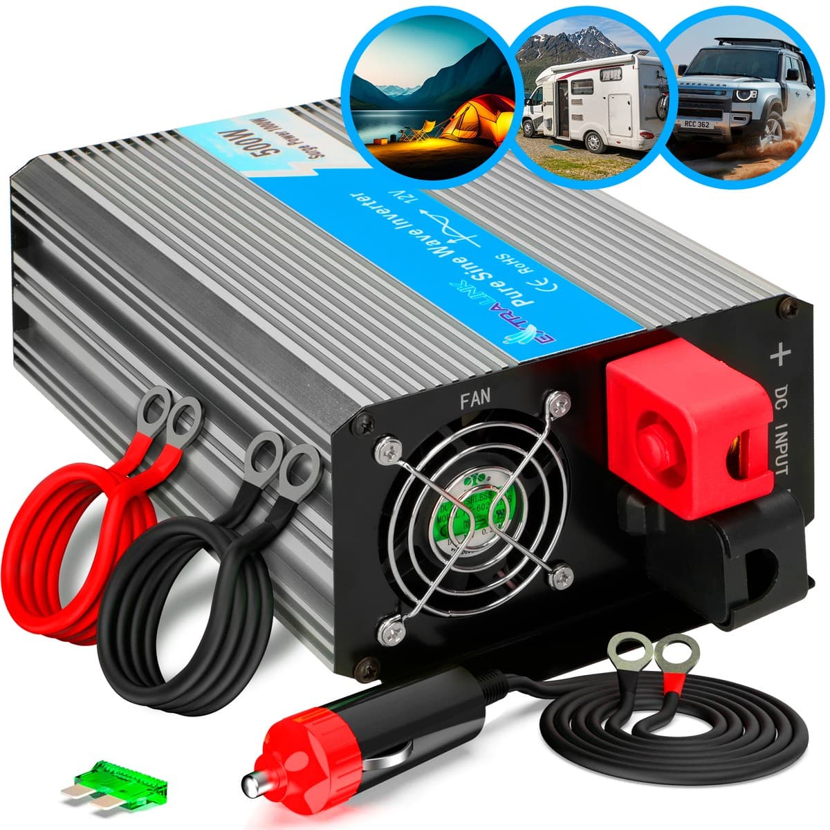 Extralink OPIP-500W Inversor de Putere pentru Mașină, 12V, Undă Pură 500W — imagine 1
