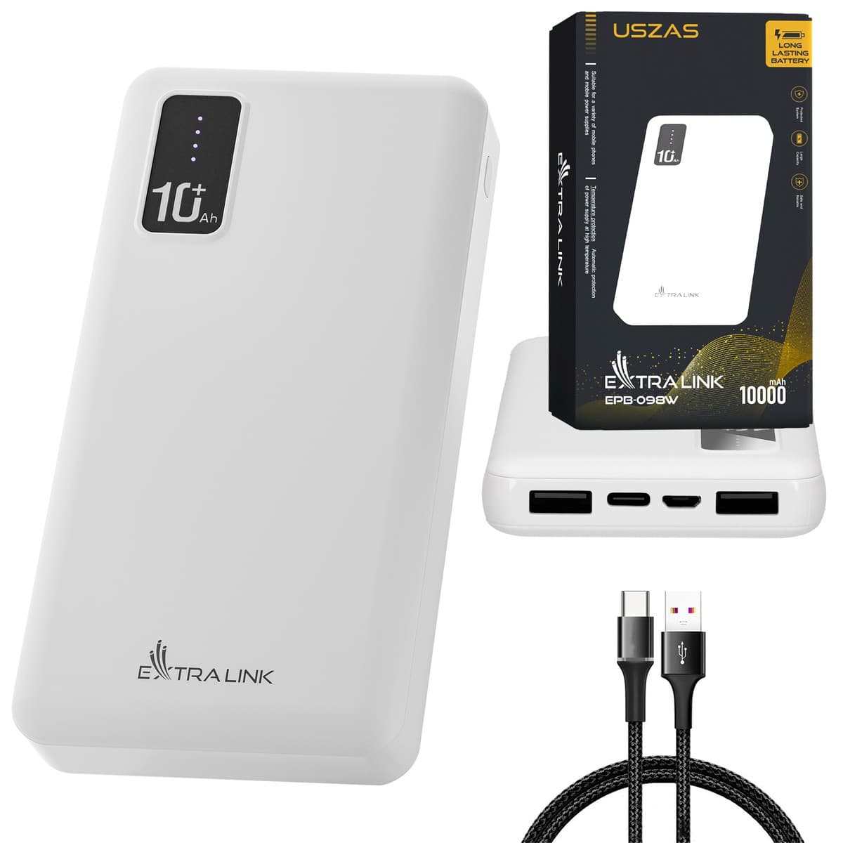 Power Bank Extralink EPB-098W 10000mAh Alb, USB-C — imagine 1