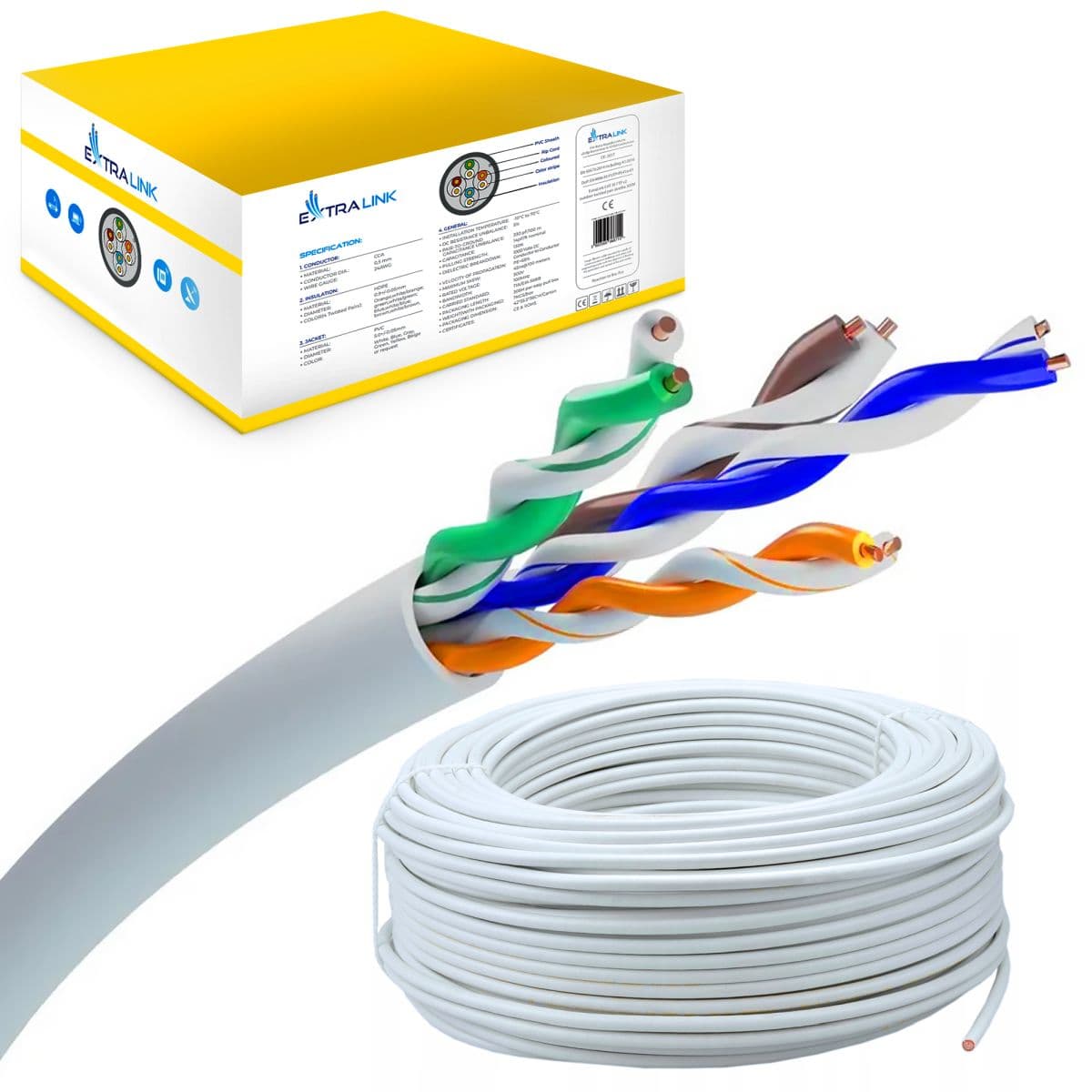 Cablu de rețea UTP (U/UTP) Extralink CAT5E V2 pentru interior, 100M — imagine 1