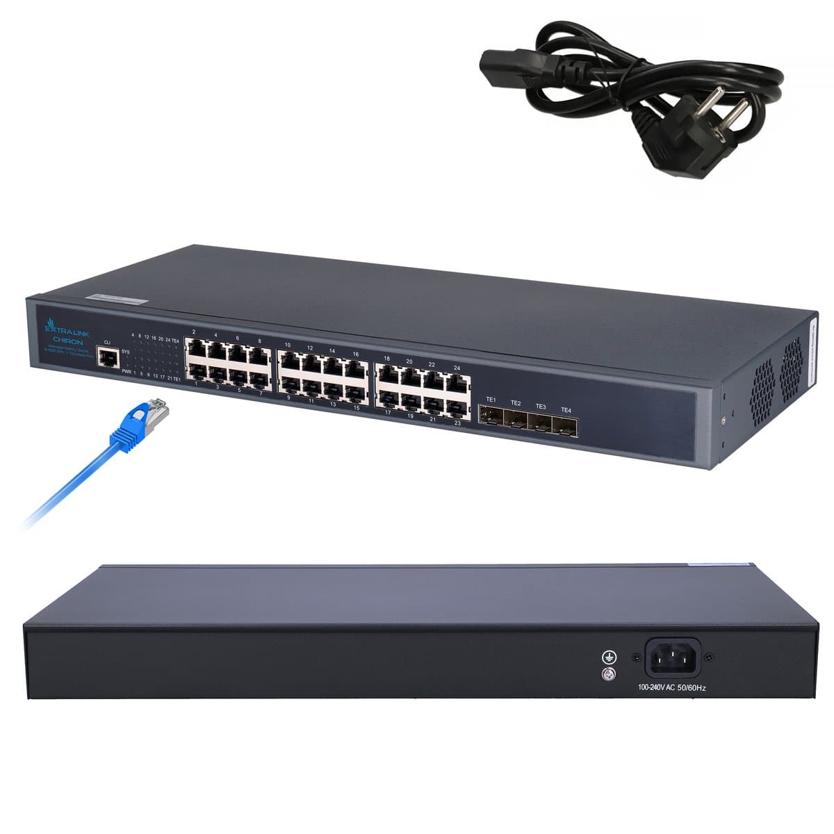 Switch Extralink Chiron, 24x RJ45 1000Mb/s, 4x SFP+, L3, gestionat — imagine 1