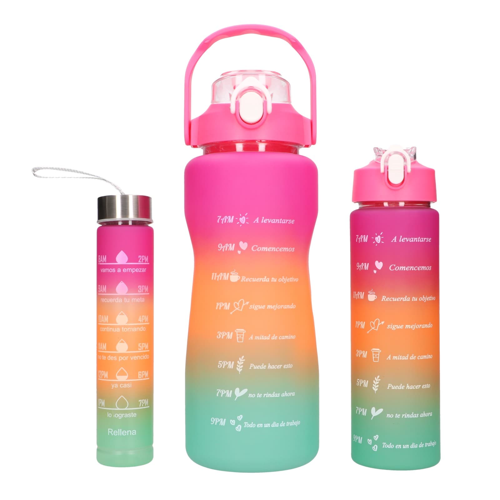Set de sticle motivaționale Extralink, 3-în-1, roz-portocaliu, 2000ml+900ml+300ml — imagine 1