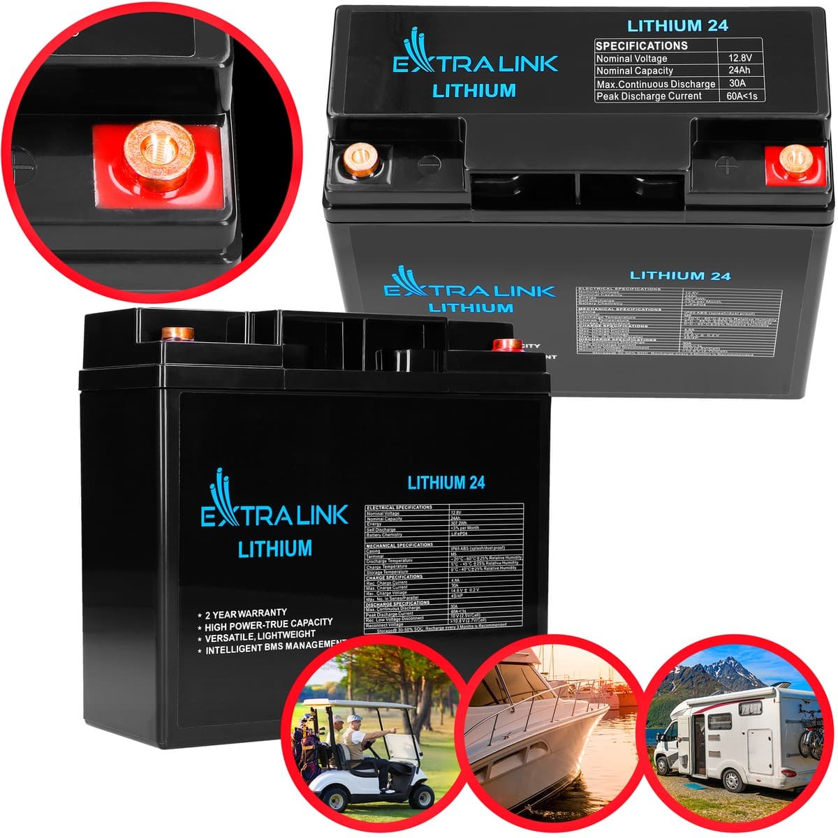 Baterie Extralink LiFePO4 24AH, 12.8V, BMS — imagine 1