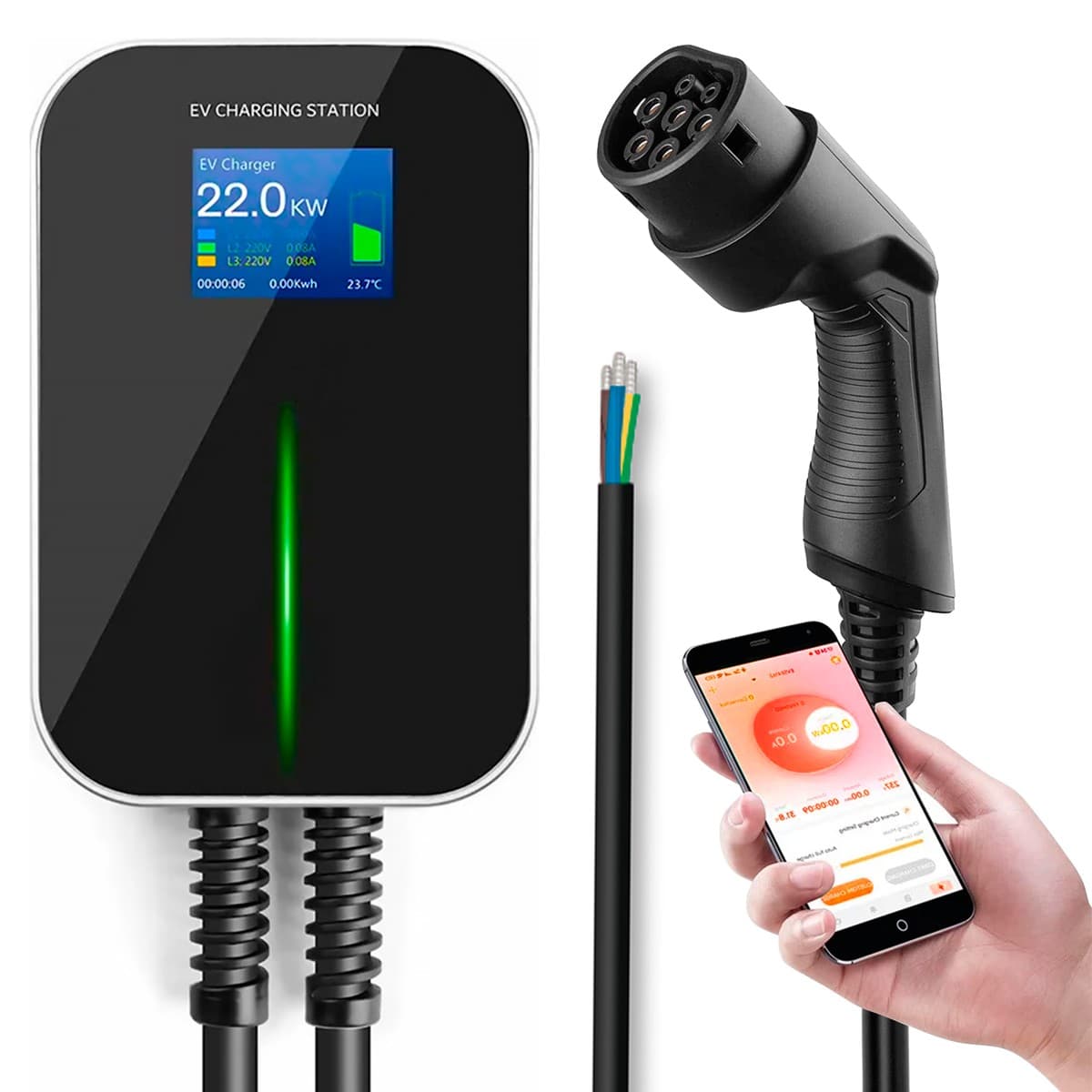 Extralink BS20-BC-22kW-APP Încărcător Auto Electric Tip 2 32A 22kW, 3 Faze, Ecran LCD, Aplicație, 6.1m — imagine 1