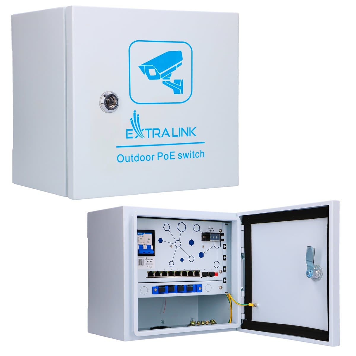 Extralink Atlas Switch PoE pentru exterior, 8x RJ45 1000Mb/s PoE, 2x SFP, 120W, Răcire activă — imagine 1